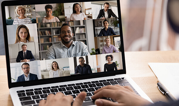 Online meeting on a laptop